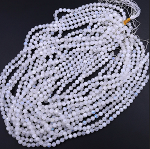Bracelet de cheville en pierre de lune blanche naturelle, 1 brin de perles rondes facettées, bijoux pour femmes et filles, 13 pouces, Rondelles - Product Image 3
