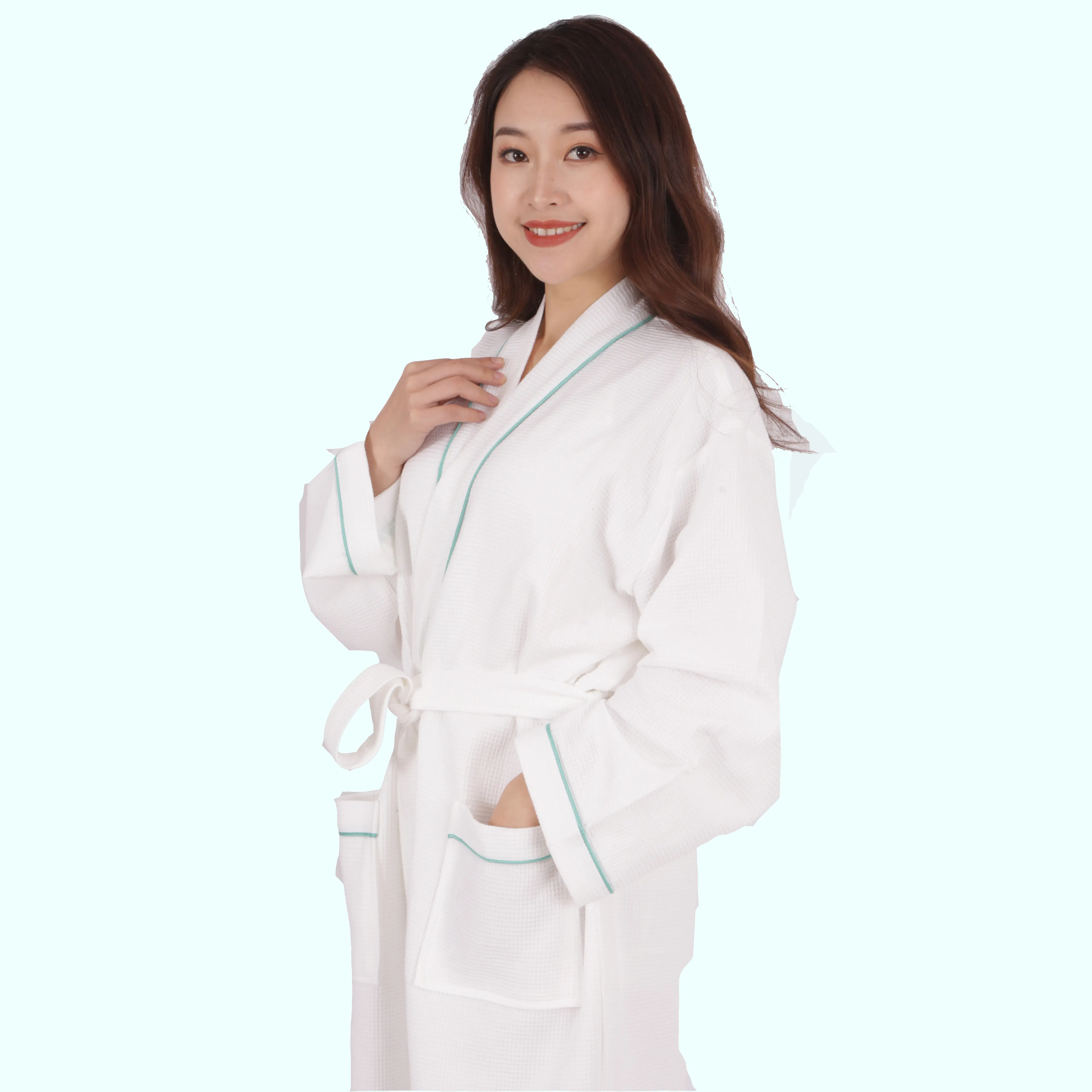 Star hotel waffle accappatoio 100% cotone kimono collar plus size spa personalizzabile lusso nighty designs accappatoi bianchi