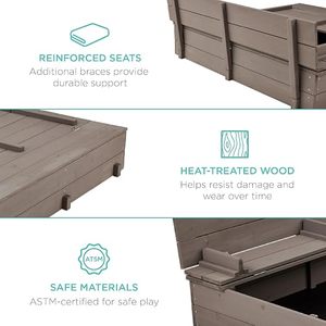 Grande bac à sable en bois d'extérieur pour enfants, bac à sable en bois 120 x gris avec couvercle et bancs, scellable - Product Image 6