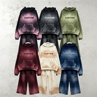 Ensemble survêtement streetwear pour homme : sweat à capuche oversize délavé à l'acide et pantalon cargo large avec poches à rivets
