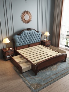 Luxury Upholstered King <b>Size</b> <b>Bed</b> Frame, Classic Wooden <b>Queen</b> <b>Bed</b> with Tufted Headboard, Elegant Bedroom Furniture for Home - Product Image 4
