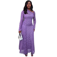 Robe imprimée tendance pour femme, nouvelle collection printemps 2026, style épaules dénudées, manches longues, taille cintrée, idéale pour les rendez-vous et les soirées