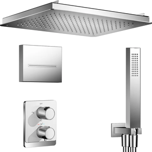 Set Doccia Termostatico Monocomando a Parete in Ottone Lucido con Kit Completo, Soffione Quadrato a Pioggia e Getto Massaggiante - Product Image 3