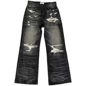 Factory Custom Zwarte Heren Denim <span class=keywords><strong>Jeans</strong></span> Rechte Baggy <span class=keywords><strong>Jeans</strong></span> Denim Broeken voor Heren Relax Fit Gescheurde Verweerde <span class=keywords><strong>Jeans</strong></span> Heren - Product Image 2