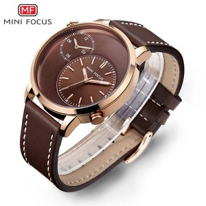 Jam Tangan Pria MINI FOCUS 0035 Special Brown Quartz 2022 Tali Kulit PU 2 Dial Tampilan <span class=keywords><strong>Analog</strong></span> Desain Jam Santai Karakter - Product Image 4
