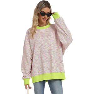 FOXA Sweat-shirt surdimensionné rayé pour femme, col rond, manches longues, épaules tombantes, tricoté, doux et respirant - Product Image 2
