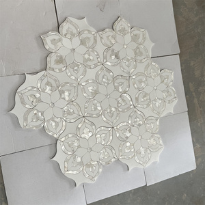 Mosaico <span class=keywords><strong>de</strong></span> Lujo con Diseño Floral, Mosaico <span class=keywords><strong>de</strong></span> Mármol Blanco Thassos con Incrustaciones <span class=keywords><strong>de</strong></span> Madreperla para Paredes Interiores - Product Image 1