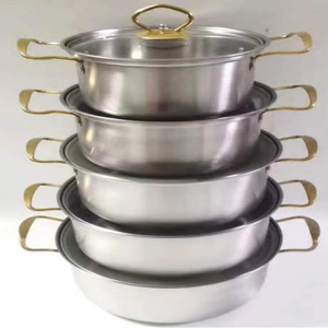 Lot de 10 marmites à soupe en acier inoxydable au design classique avec couvercle en verre prix bon marché batterie de cuisine poignées en métal colorées vente en gros - Product Image 4