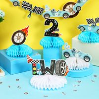 Dekorasi Pesta Ulang Tahun ke-2 Bertema Mobil Balap Two Fast Honeycomb Centerpieces untuk Anak Laki-laki, Perlengkapan Pesta Bendera Kotak-kotak Lets Go Racing
