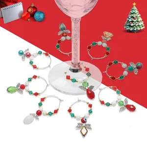 ZHB 8 Pieces Christmas Wine Charms for Stem Glass Angle Wing Crystal Glass Wine Glass Drink Makers Tags for Themed Bar Party