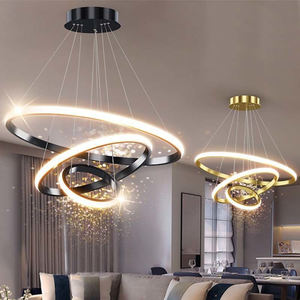 Lampadario <span class=keywords><strong>a</strong></span> <span class=keywords><strong>Sospensione</strong></span> Decorativo per Casa, Moderno per Soggiorno e Hotel, <span class=keywords><strong>a</strong></span> Cerchio, Nuovo Design <span class=keywords><strong>a</strong></span> 3 Anelli in Acrilico Dorato, Lampadario di Lusso Rotondo <span class=keywords><strong>a</strong></span> Led - Product Image 1