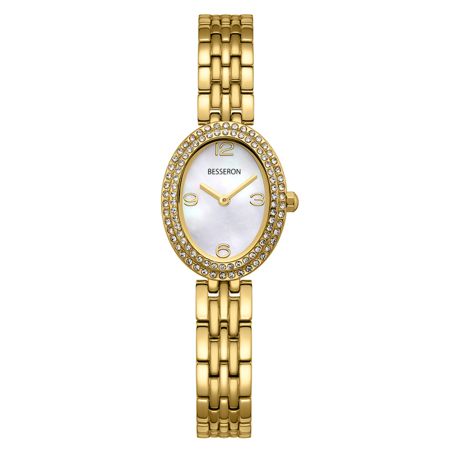 Besseron Custom Luxury Watch  Stainless Steel Quartz Watch Mini Oval Case with Stone Bezel Fashion Women's Watches