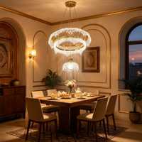 Nouveau Lustre Suspendu Moderne de Luxe à Double Anneau Goutte d'Eau 2027, 40cm, 70W, Or, 3CCT, 165-265V, LED, Décoration Maison Afrique