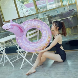 Unicorn bên hồ bơi inflatablfoot câu cá kayakat Lạm Phát Bơi Floaty hồ bơi Đồ chơi vòng bơi với sequins màu xanh 2fun summ12 - Product Image 4
