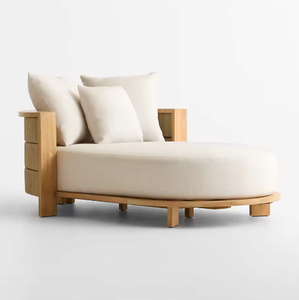 Silla de Jardín de Madera de Teca Moderna y Lujosa con Cojines Gruesos de Tela para Uso Junto a la Piscina y en el Patio - Product Image 6