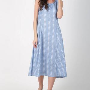 Vestido de Lino y Algodón a la Moda, Cuello en V, Casual, Plisado, Sin Mangas, Midi, Vestido de Verano para Mujer - Product Image 1