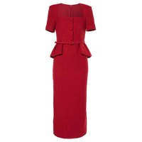 Fabricants de vêtements personnalisé printemps été col carré Peplum élégant Chic formelle dames Style doux crayon robe mi-longue