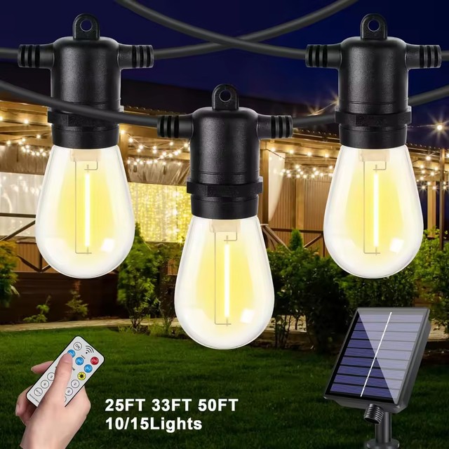 Outdoor Solar String Lights Remote Control Rechargeable Portable Waterproof for Roof and Terrace Decoration Lights