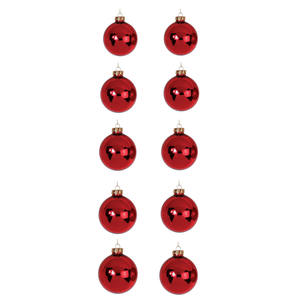 PAQUETE DE 10 BOLAS DE VIDRIO, DIAMETRO 6CM, COLOR ROJO BRILLANTE - Product Image 1