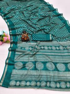 Infloura Women's Pure Handloom Silk Saree with Silk Screen Printing Elegant <b>Present</b> - Product Image 4