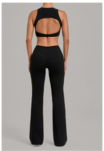 Conjunto de yoga y gimnasio para <span class=keywords><strong>mujer</strong></span>: Top deportivo tipo racerback de cintura alta y pantalones acampanados para correr y hacer ejercicio - Product Image 5