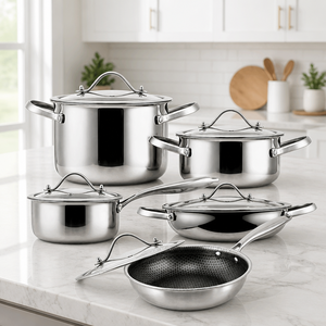 Set di Pentole KENGQ in Acciaio Inox 4 Pezzi con Coperchi in Vetro, Design Impilabile per Fornelli a Gas e a Induzione, Lavabile in Lavastoviglie, Stile Americano - Product Image 1