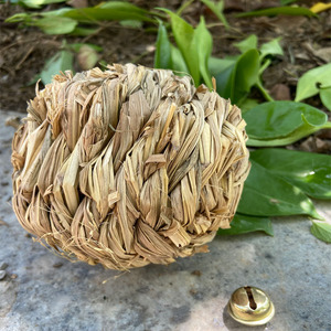 Straw Woven Pet Toy Ball 10cm Boredom Buster For Hamster Rabbit Parrot Play Chew With <b>Bell</b> - Product Image 1