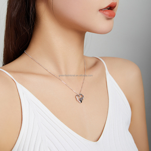 Collar de cadena de Plata de Ley 925, joyería fina, collar con colgante de <span class=keywords><strong>Panda</strong></span> de corazón esmaltado con piedras preciosas CZ para mujer - Product Image 6