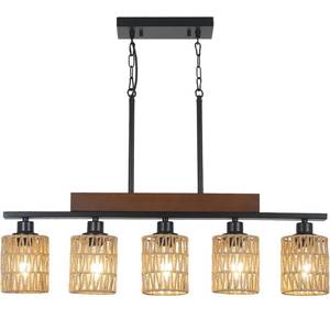 Ventes exclusives transfrontalières : Lustre en fer et rotin noir tressé à la main, forme de branche, avec abat-jour en osier et <span class=keywords><strong>LED</strong></span>, adapté au montage au plafond - Product Image 5