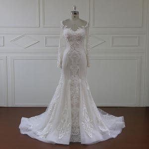 Migliore vendita di alta qualità maniche lunghe sirena abito da <span class=keywords><strong>sposa</strong></span> con perline di lusso e offerta ovigonna rimovibile. - Product Image 1