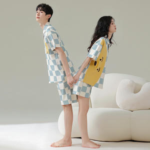 Pyjamas de couple pour femmes, été, pur coton, manches courtes, shorts, tendance sur internet, ours <span class=keywords><strong>Carmen</strong></span>, dessin animé, nouvelle arrivée, vêtements de maison pour hommes - Product Image 4