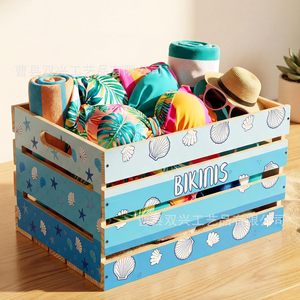Wooden <b>Storage</b> Box For Bikinis With Shell Pattern Rectangle <b>Clothes</b> Organizer Pool Beach Use - Product Image 2