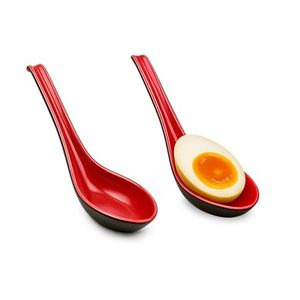 Japanbargain 4623 <b>Set</b> of 2 Soup Spoons With Hook Food & Dishwasher Safe Black/Red Color - Product Image 1
