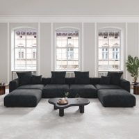 VOXHOME Mobilier de salon nordique, canapé modulaire en velours côtelé noir, compressé sous vide, 3, 4, 5, 6, 7 places