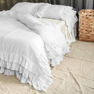 Juego de Ropa de Cama de Lino Puro al por Mayor, Sábana Decorativa, Funda de Edredón con Encaje, Falda de Cama a Juego, Cubrecama Estilo Funda de Cama - Product Image 2