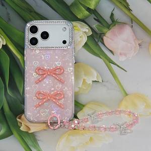 Custodia per telefono 3D <span class=keywords><strong>con</strong></span> motivo a conchiglia e cuori olografici, <span class=keywords><strong>con</strong></span> cordino di perline, estetica, protettiva per donne e ragazze, compatibile <span class=keywords><strong>con</strong></span> 17 - Product Image 1