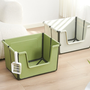 Nouveau bac à litière pliable semi-fermé de haute qualité Grande capacité pour empêcher la sortie de la litière pour chat Fournitures pour animaux de compagnie - Product Image 1