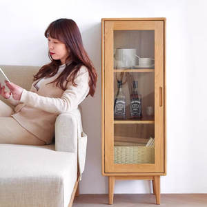 Mobile Laterale Moderno in Legno di Quercia Massello Stile Nordico Salvaspazio con Scomparti per Libri e Documenti per Piccoli Appartamenti e Arredamento Soggiorno - Product Image 1