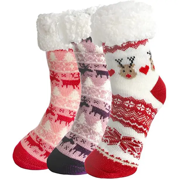 Chaussettes de Noël duveteuses thermiques doublées en polaire Sherpa épaisse pour femmes, tricot d'hiver de haute qualité à logo personnalisé