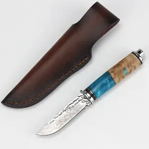 Высокая твердость VG -10 стальных изделий из дамасской стали нож из смолы + отвержденная деревянная ручка ручной ковки наружный нож
