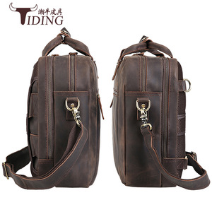 Tiding Genuine Leather <b>Briefcase</b> 17 Inch Laptop Bag Multifunctional Business Travel Men's Solid Color Backpack - Product Image 1