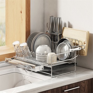 304 Stainless Steel <b>Kitchen</b> Countertop Drain Rack Non-Folding Double Tier Waterproof Towel <b>Storage</b> with Modern Design - Product Image 4