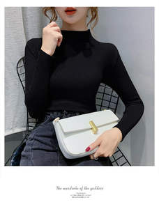 Ladies Autumns Half Turtleneck Long Sleeve Puloever All-Match Slim Knit Bottoming Shirt Streetwear Style L0528-1 - Product Image 2