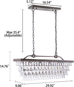 Lámpara de Techo Rectangular de Cristal con Acabado Dorado, LED E26, 3500K, Luz Blanca Cálida, para Sala de Estar, Altura Ajustable, Ra90, CRI 25000H - Product Image 4