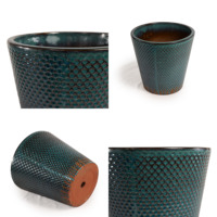 Pot de fleurs en céramique émaillée écologique et durable avec trou de drainage, texture gaufrée écaille de poisson mini turquoise-noir, pour jardin intérieur