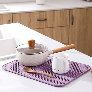 Silicone Hollow Kitchen Drainer Mat Rectangle Solid Color Heat Insulation Waterproof Drain Pad for Counter Protection - Product Image 1