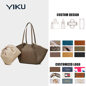 Sac fourre-tout YIKU LOGO personnalisé pour femme en cuir <span class=keywords><strong>de</strong></span> vachette véritable grande capacité avec fermeture ouverte - Product Image 1