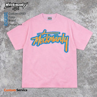 T-shirt pour homme Meckmanly, imprimé floqué rose, col rond, manches courtes, style streetwear, 100% coton jersey respirant