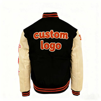 XJYD Vestes Usine Streetwear Mode Hommes Varsity Veste Contraste En Cuir Manches Brodé LOGO PU Baseball Vestes