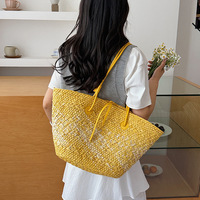 Sac à main de luxe pour femme, sac fourre-tout tendance en paille véritable, durable, à bandoulière unique